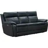 Huntley Zero Gravity Triple Power Reclining Sofa with USB & Table in Dark Blue Top-Grain Leather